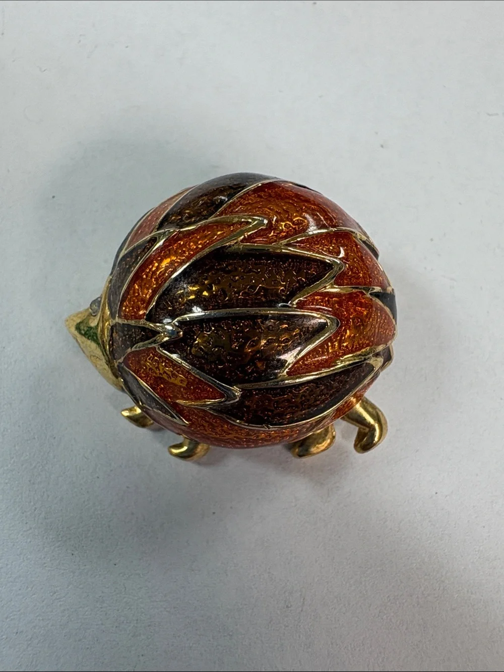 Gold-Tone Orange Enamel Ladybug Brooch